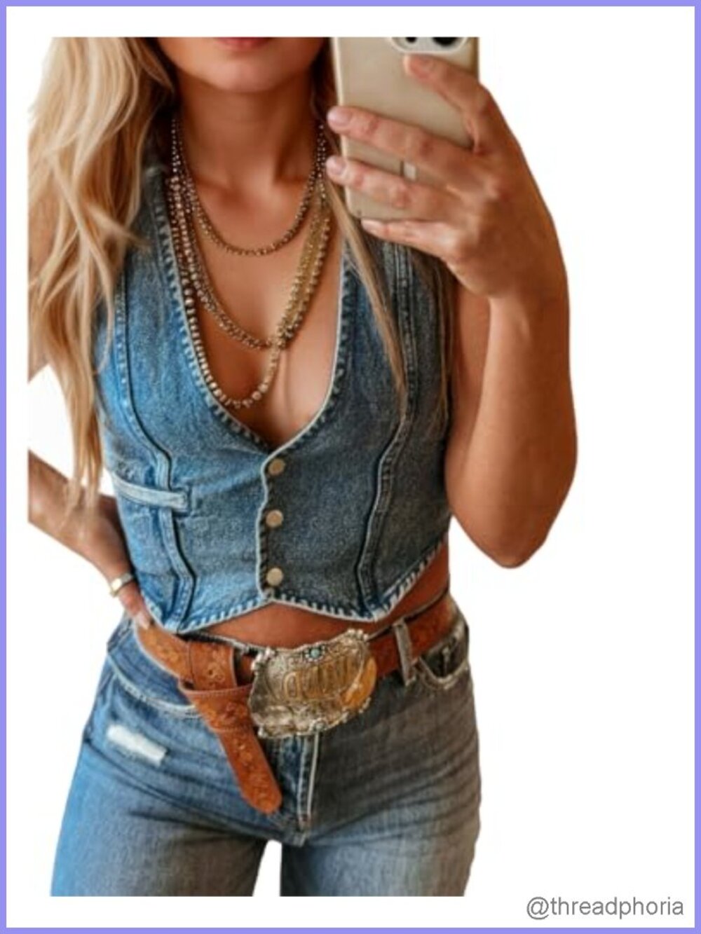 Retro V-Neck Cropped Denim Vest Button Front Sleeveless Y2K Streetwear